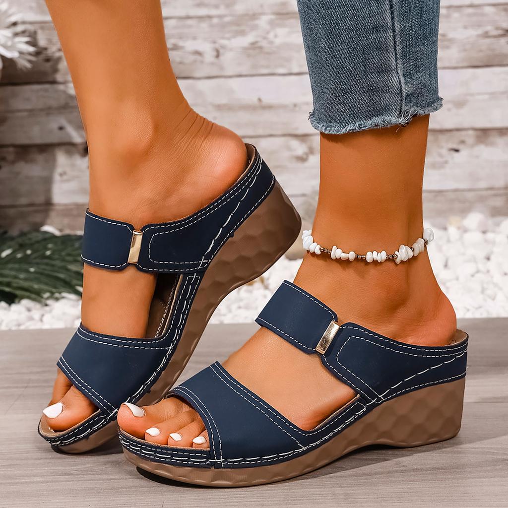 Women'S Wide Leg Wedge Sandals Fashion Soft Sole Breathable Sweat Versatile Summer Casual Shoes Womens Strap Sandal With Heel