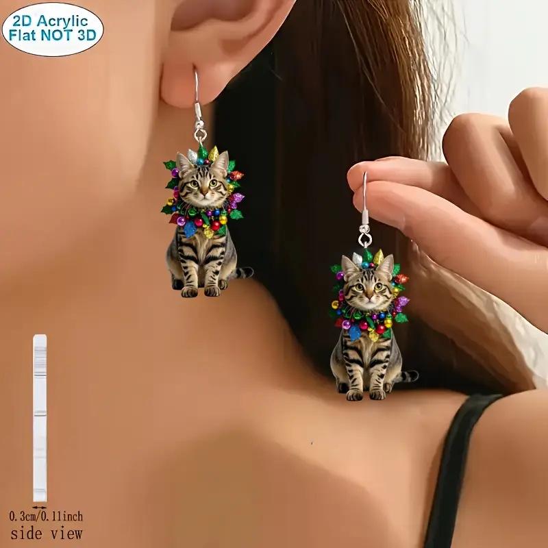 Cross-Border Cartoon Kitten Earrings - Cute Acrylic Cat Christmas Gift Jewelry