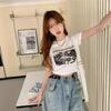 Korean Cartoon Print Slim Fit Short Sleeve T-Shirt for Women - Age-Reducing Petite Top