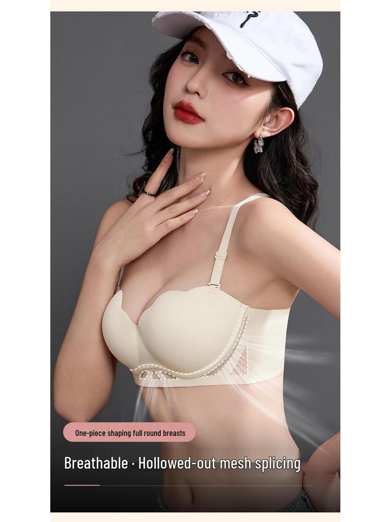 Petal Red Seamless Strapless Push-Up Bra - Anti-Sag, Breathable, Thin, Enhances Small Chest  