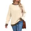 Women's Fashionable Color Blocked Round Neck Long Sleeved Casual Hoodie Top