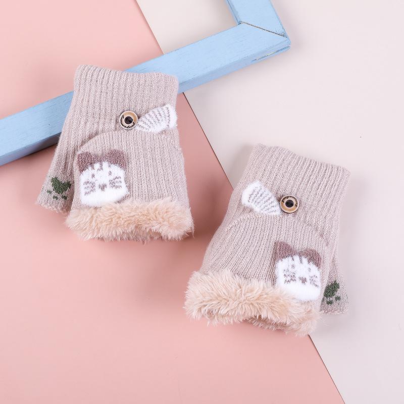 Kinder Rentier Fleece-gefütterte Fäustlinge mit Klappe, Gestrickt für Wärme, Halbfinger-Stil, Ideal zum Schreiben, Alter 3-10 Jahre, Herbst/Winter.