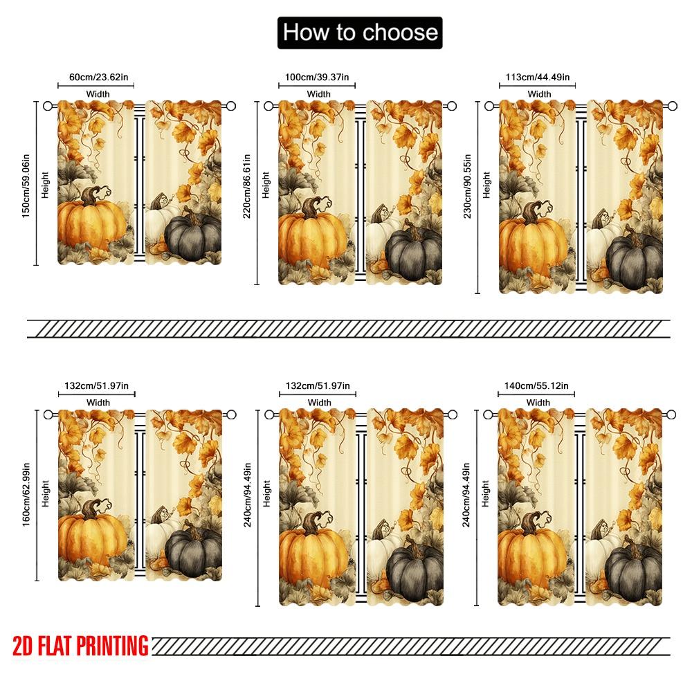 2D Flat Printing 2pcs Curtain Autumn Pumpkins Leaves Border Digital Printed Polyester Drapes All Season Party & Holiday Decor