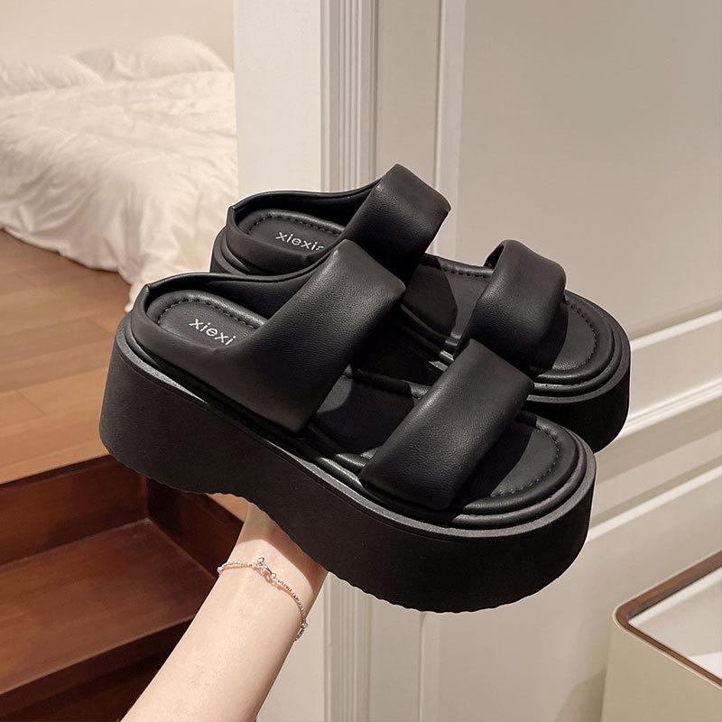 Thick-soled high-heeled small man cool slippers women's summer wear 2025 new Internet celebrity super hot fashion with skirt beach shoes