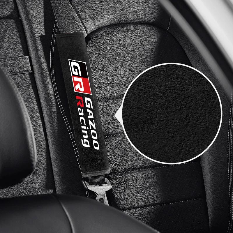 2Pcs Car Seat Belt Cover Suede Fluff Breathable Protection Pad For GR Sport Gazoo Racing C-HR RAV4 Mirai Avensis Prado