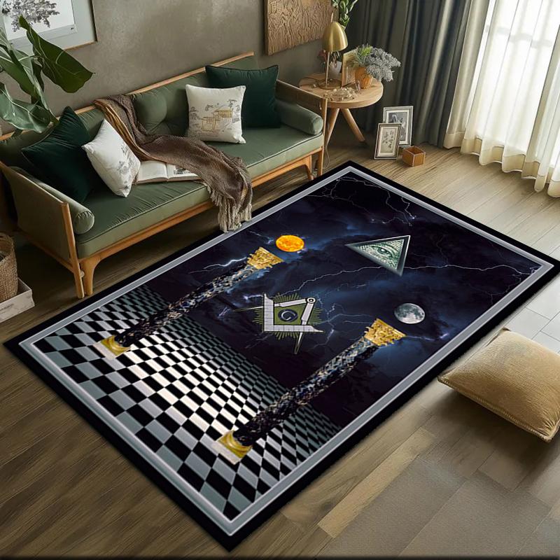 2026 New Style Shining All-Seeing Eye Freemason Carpet Rug for Living Room Bedroom Home Sofa Decoration,Kids play Non-slip Floor Mat
