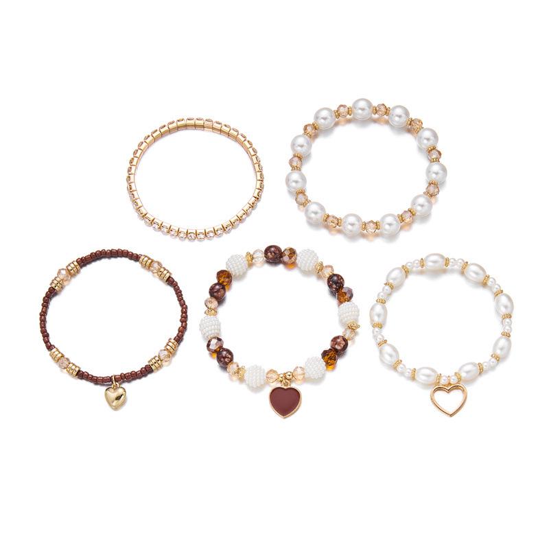 Popular 5-Piece Bohemian Faux Pearl Beaded Bracelet Set