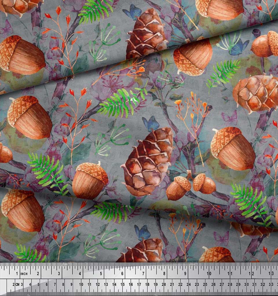 Soimoi Tessuto Crêpe di Poliestere Nero Albicocca|Pigna e Nocciola Decor Tessuto Stampato BTY 42 Pollici