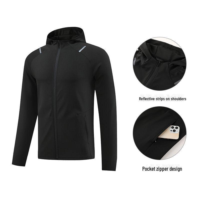 Giacca sportiva leggera con cappuccio da uomo - Maglia a maniche lunghe casual, autunnale, per corsa, fitness