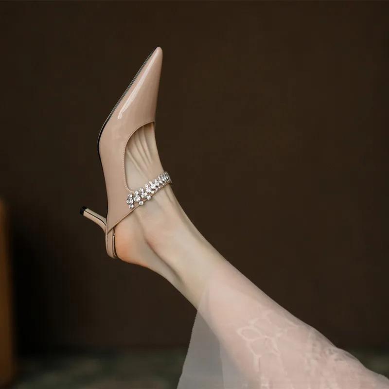 New Summer Rhinestone Glitter Sandals Women Pointed Toe Slip On Mules Flat Shoes Open Back Slippers