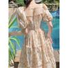 Fashionable Retro Small Floral Printed Cake Dress Summer Waist-hugging and Slimming Over the Knee Mid-length Skirt