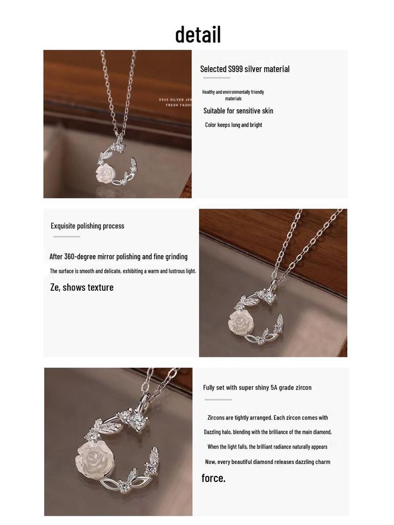 Elegant 999 Pure Sterling Silver Rose Wreath Necklace - Fresh, Gentle Design In Stock