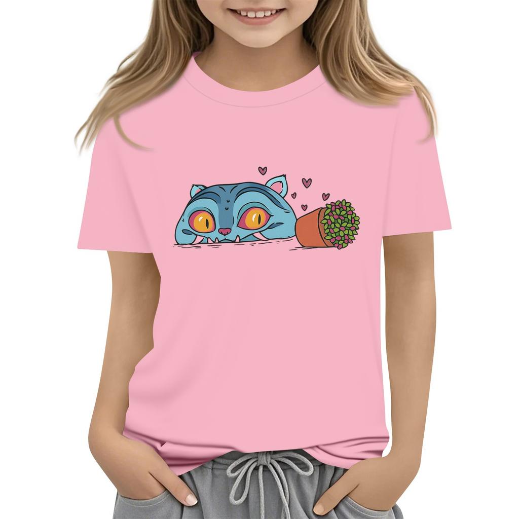 Boys Girls Round Neck Casual Printed Short-sleeved T-shirt Top