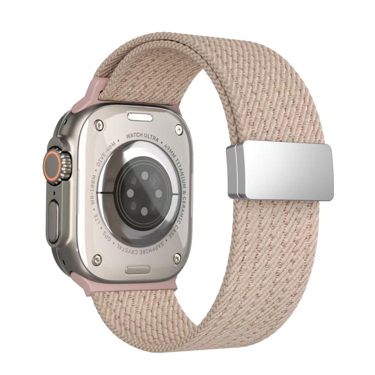 Single Color Magnetic Snap Four Strand Elastic Nylon Watch Band For Apple Watch 38/40/41/42/44/45/46/49mm, Adjustable Breathable Strap