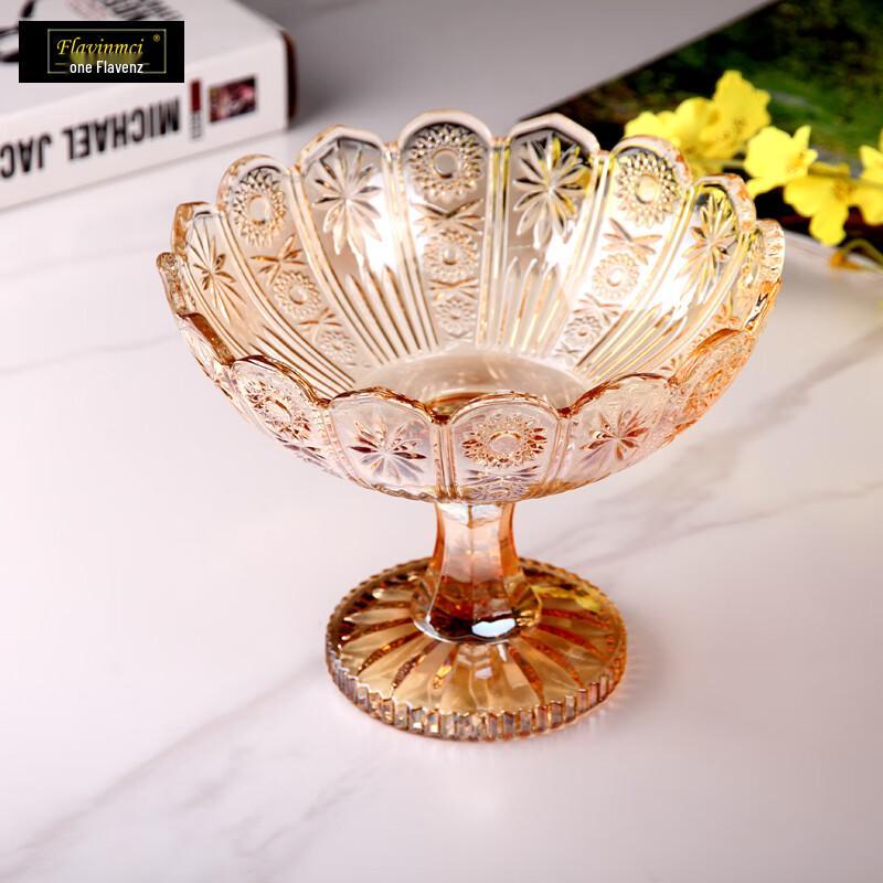 Flavinmci Engraved Crystal Glass Pedestal Fruit Bowl