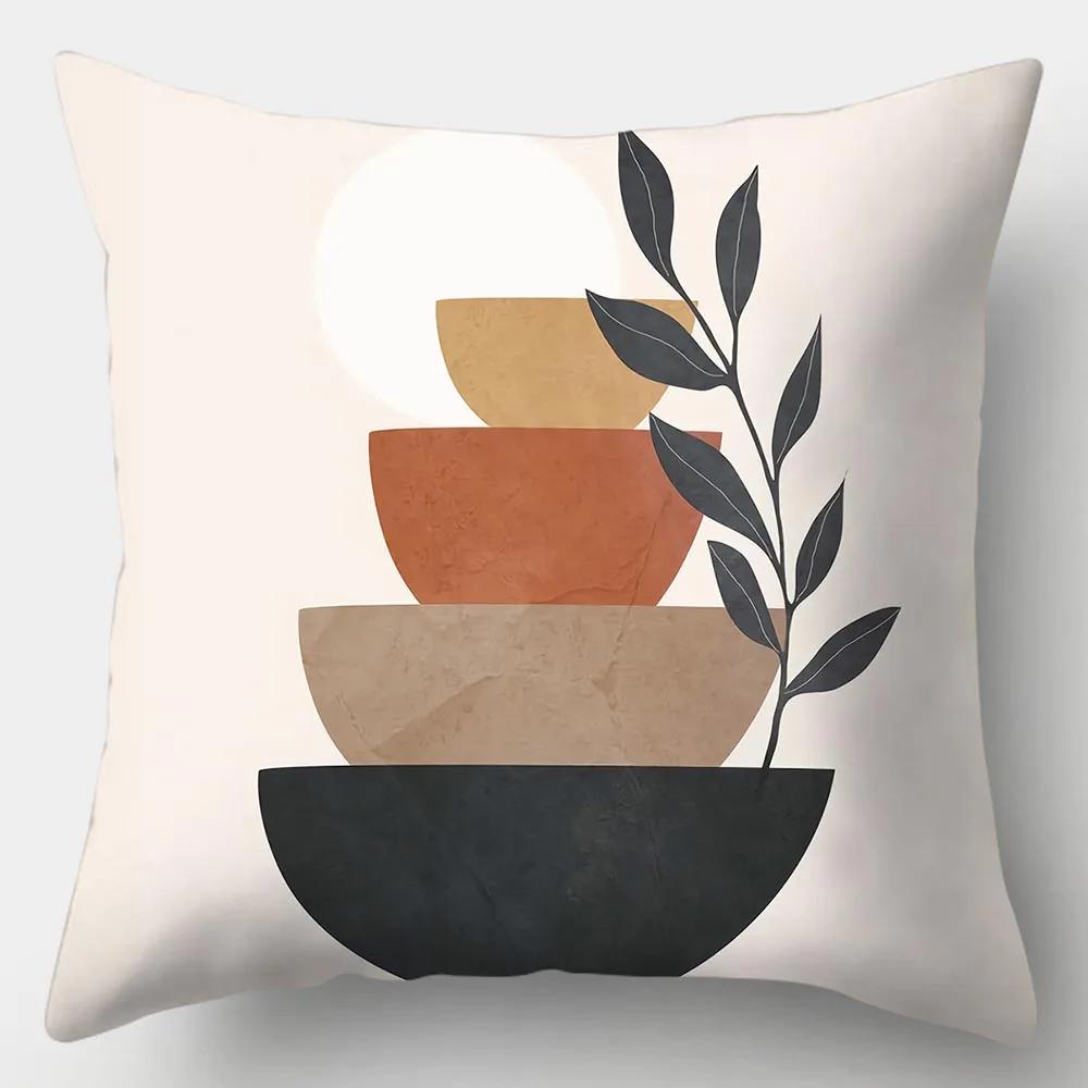 Art Plant Pillowcase 45Cmx45Cm Square Sofa Pillow Cover Abstract Cushion
