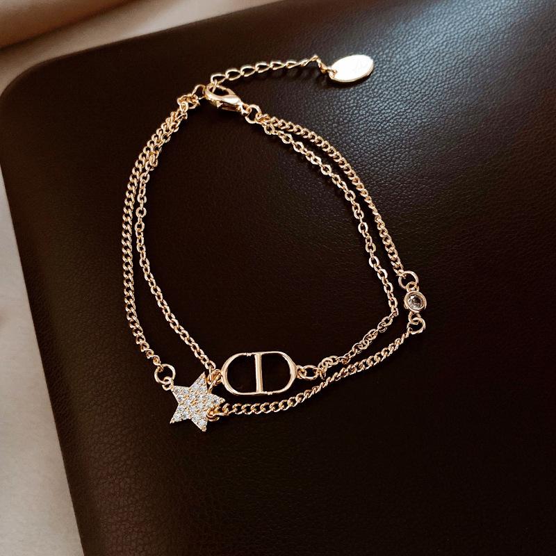 Double zircon star oval double layer bracelet niche temperament bracelet versatile jewelry women