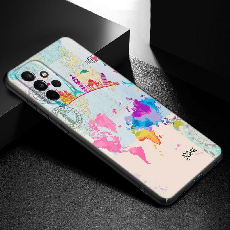 World Map Travel Phone Case For Samsung Galaxy A21 A30 A50 A52 S A13 A22 A32 A33 A53 A73 5G A11 A12 A31 A51 A70 A71 A72 Cover
