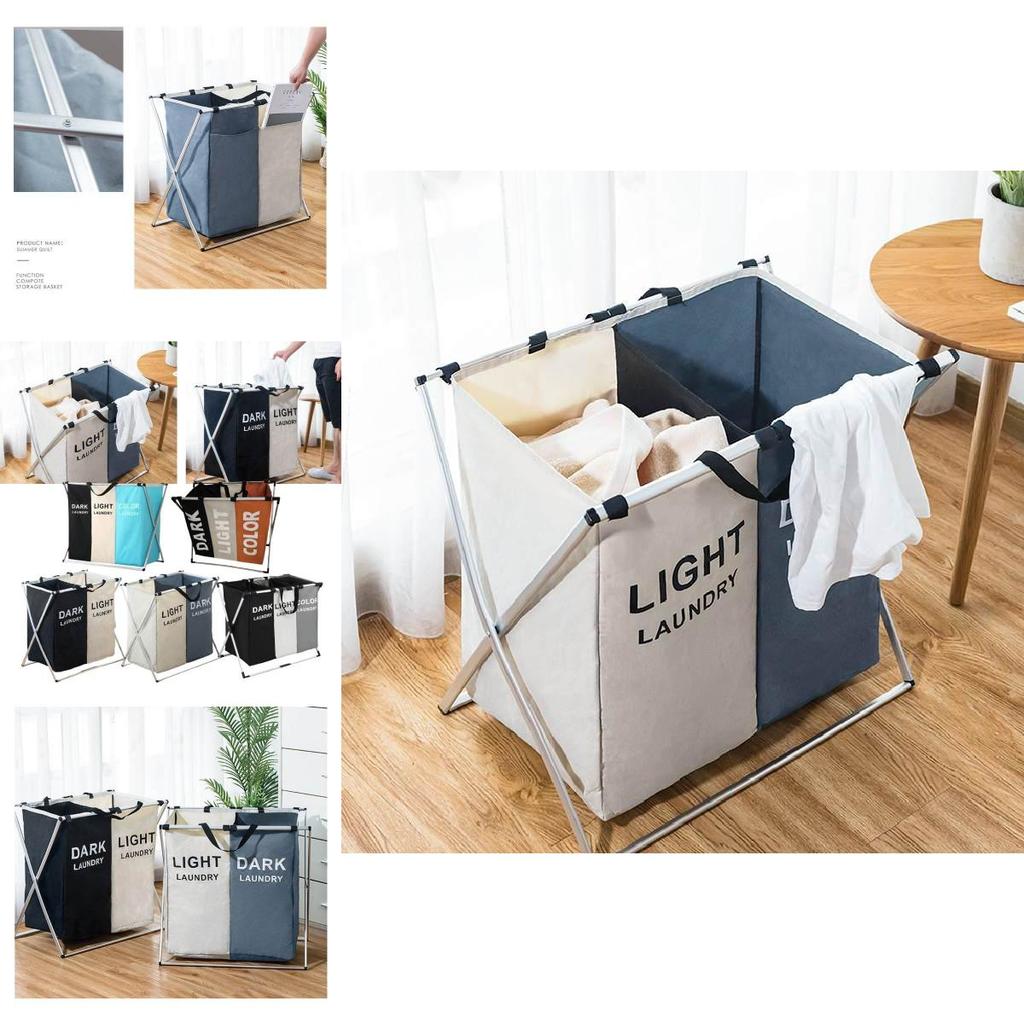 Foldable Oxford Fabric Dirty Clothes Hamper With Multicompartment Storage For Home Use