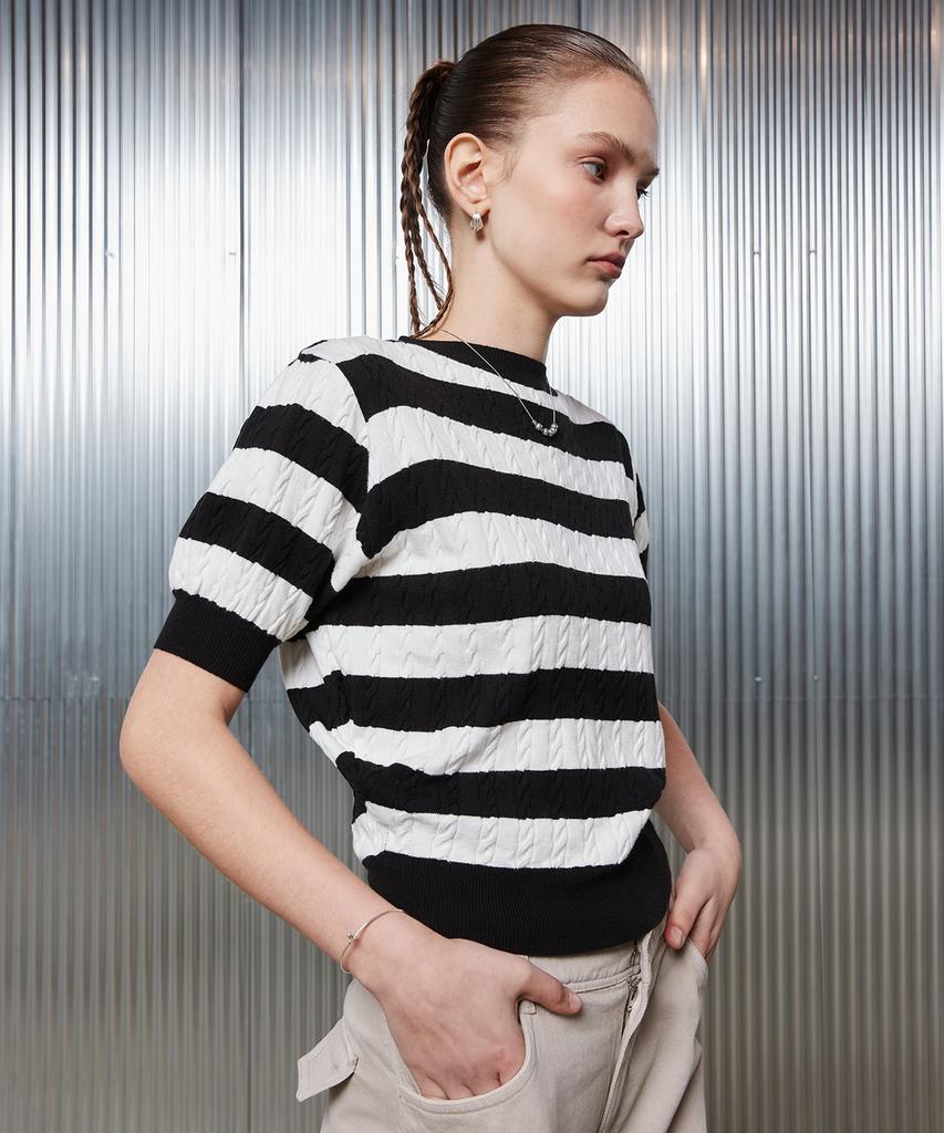 LARTIGENT L2 Stripe Short Sleeve Knit(Black)