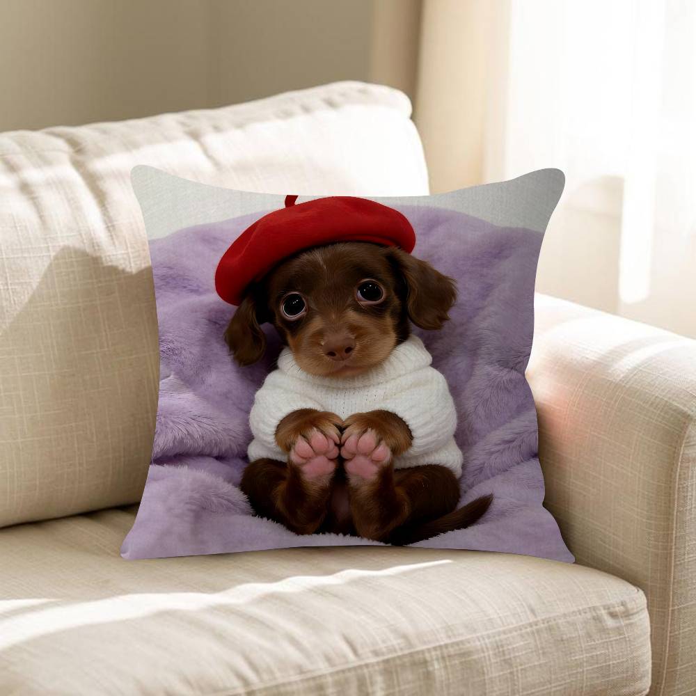 Cute Dachshund Dog Cushion Cover Inches Farmhouse Decor Home Throw Pillow Covers For Couch Decorations