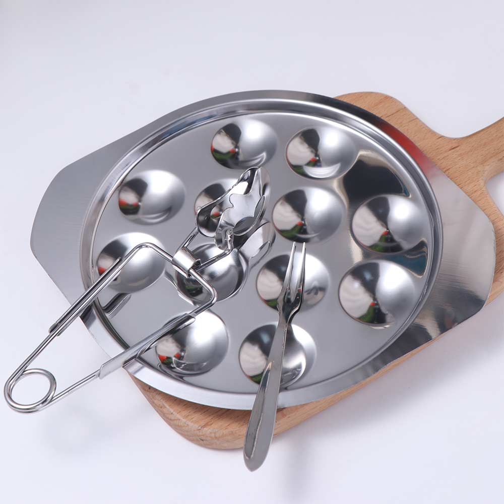 3PCS/SET Stainless Steel Escargot Serving Tray Elegant Seafood Plates Creative Oyster Plate  Cooking