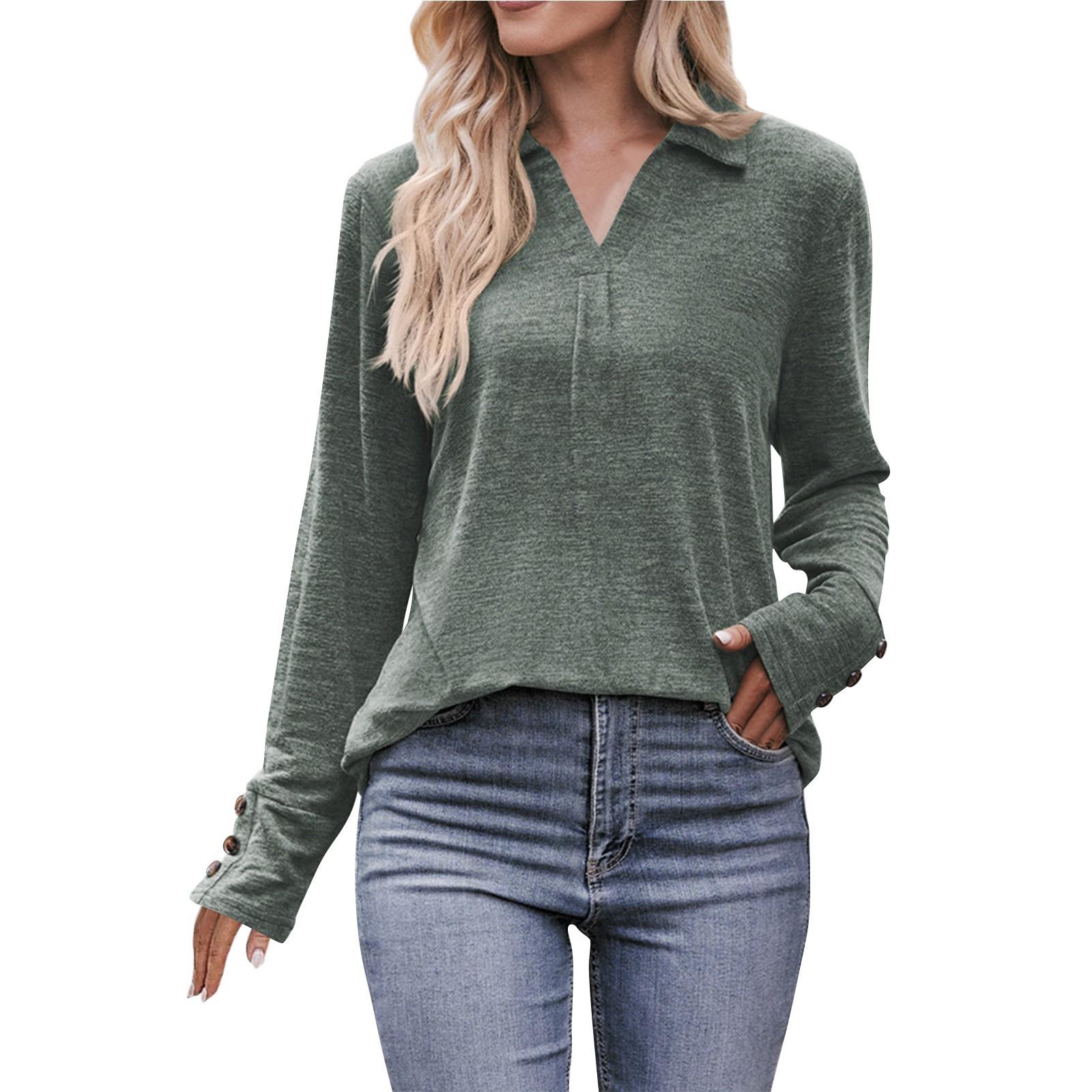 Женская повседневная модная удобная рубашка для отдыха с пуговицами и длинными рукавами S — фото 8