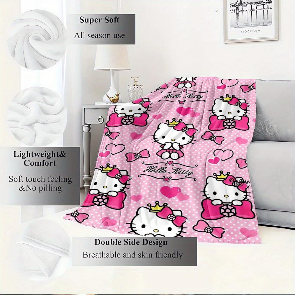 1pc Hello Kitty Spring Floral Pattern Flannel Blanket - Seasonal Home Decor, Comfortable and Machine Washable, Suitable for All Ages, Ideal