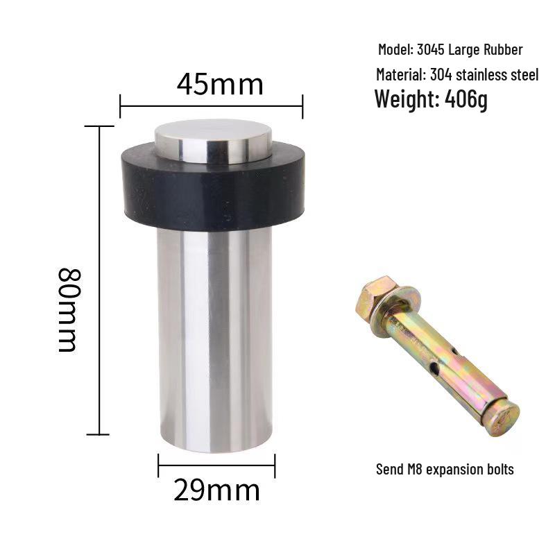 Stainless Steel No-Drill Rubber Door Stopper with Thickened Large Engineering Spring