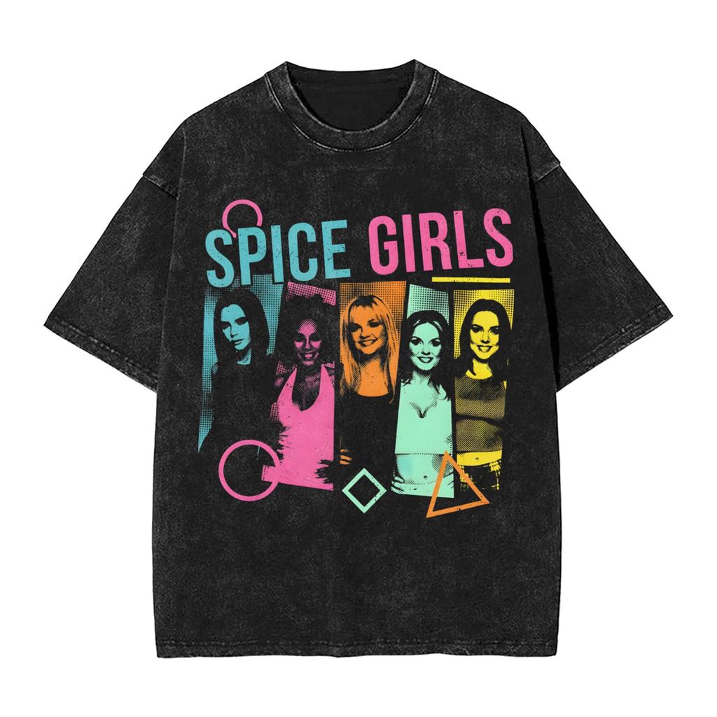 Spice Girls Pop Group Tour T Shirts Hip Hop Washed Short Sleeve Street TShirts Novelty for Unisex Women Streetwear Summer Tees