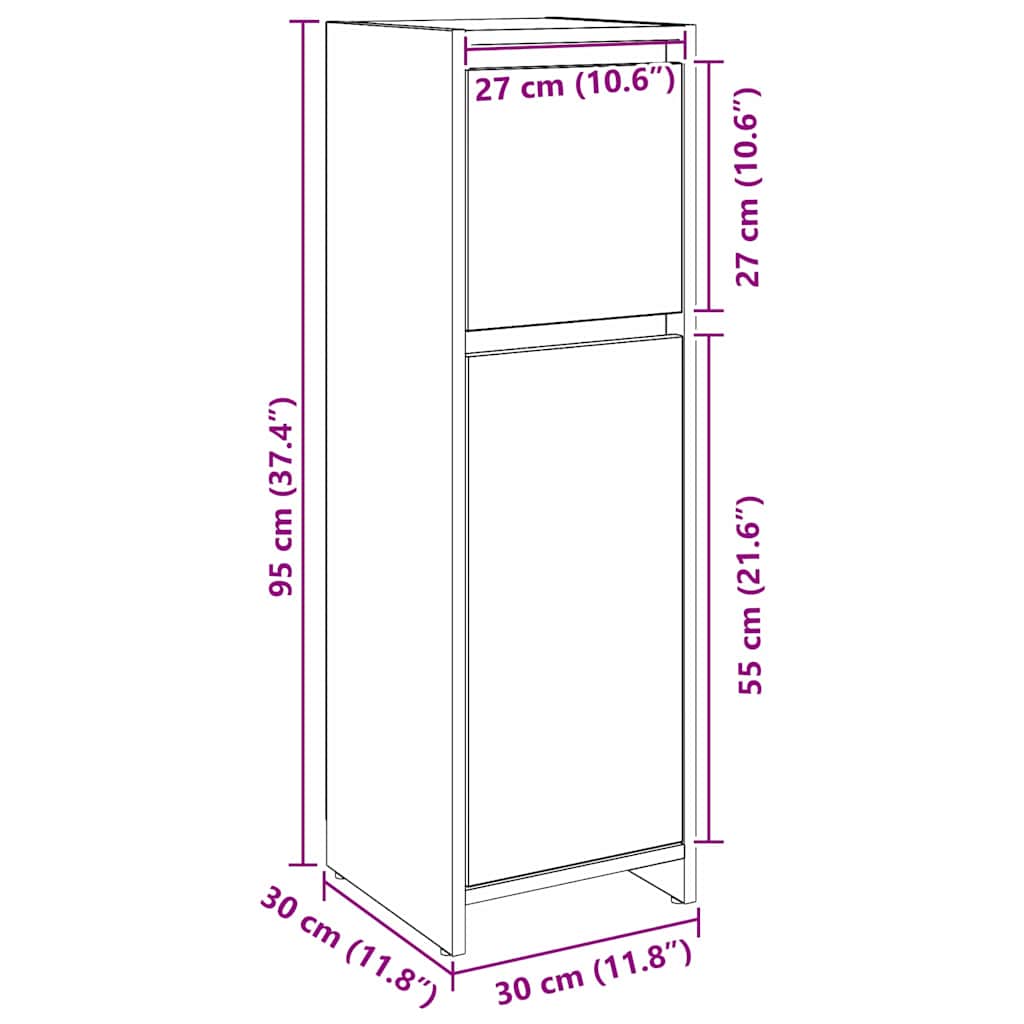 Bathroom Cabinet with Door Black Oak Look 30 x 30 x 95 cm