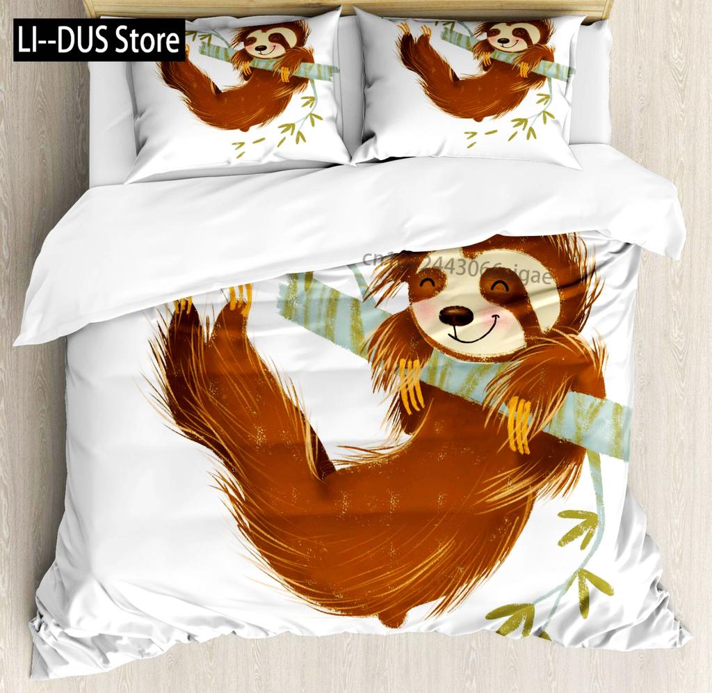 Sloth Bedding Set King SizeCartoon Duvet Cover Set for Kids Girls BoysSloth Pattern Comforter Cover1 Quilt Cover 3 Pieces