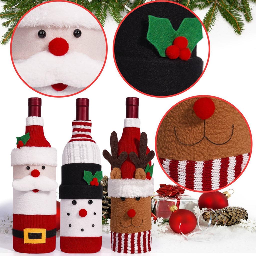 Holiday Knitted Wine Bottle Covers Christmas Sleeves Decorations for Wine Champagne Festive Gift Wrap Bottle Covers