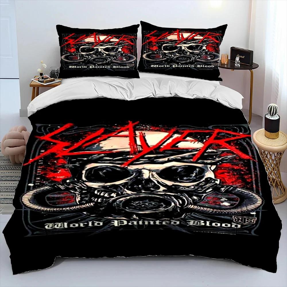 Slayer Heavy Metal Band Music Comforter Bedding Set,Duvet Cover Bed Set Quilt Cover Pillowcase,King Queen Size Bedding Set Gift