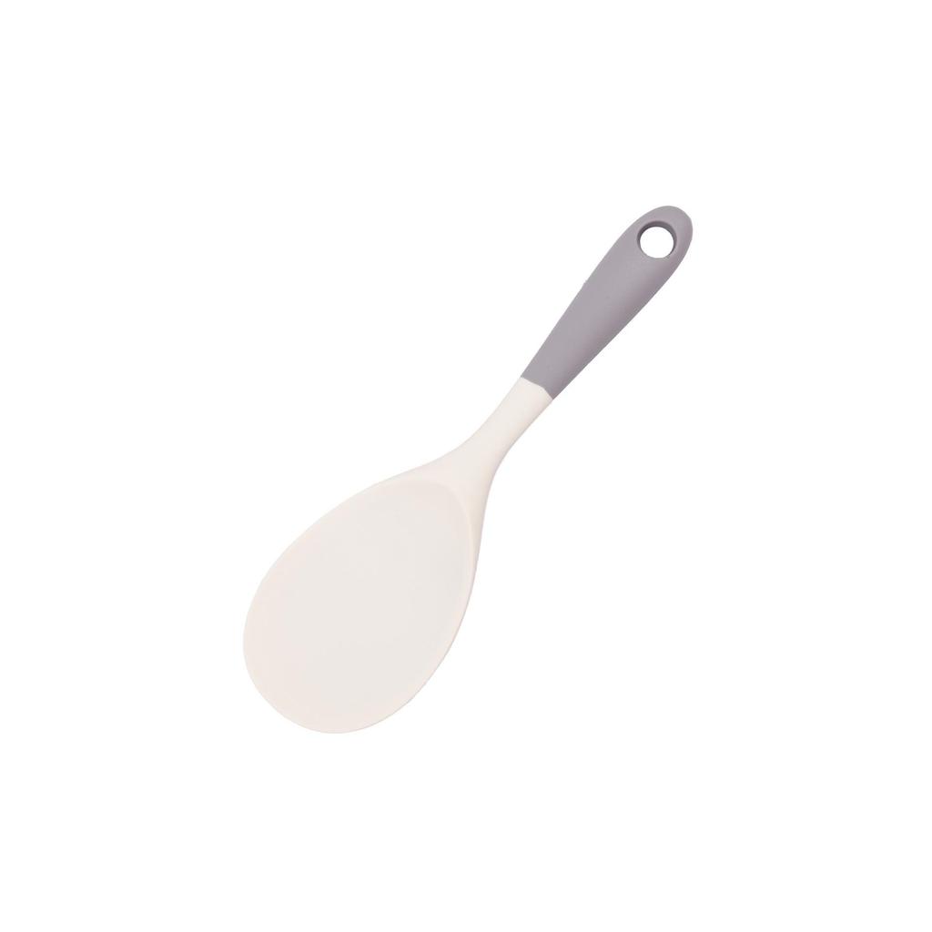 Gray & White Silicone Cooking Utensil Set: Spatula, Wok Spatula, Soup Ladle, Rice Spoon, Skimmer - Heat Resistant.