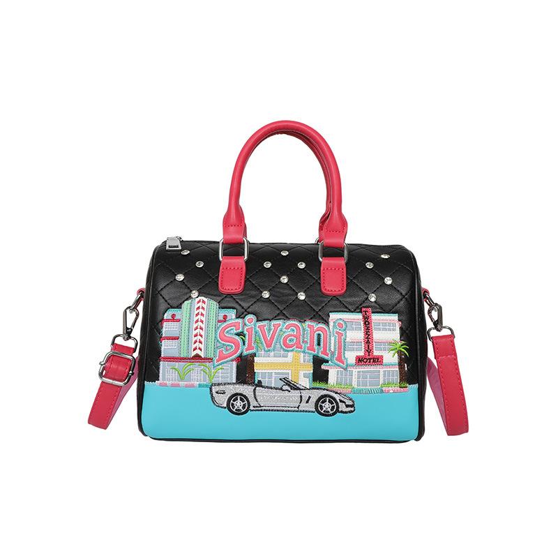Boston Bag with Embroidery, High-end Single-shoulder Crossbody Bag