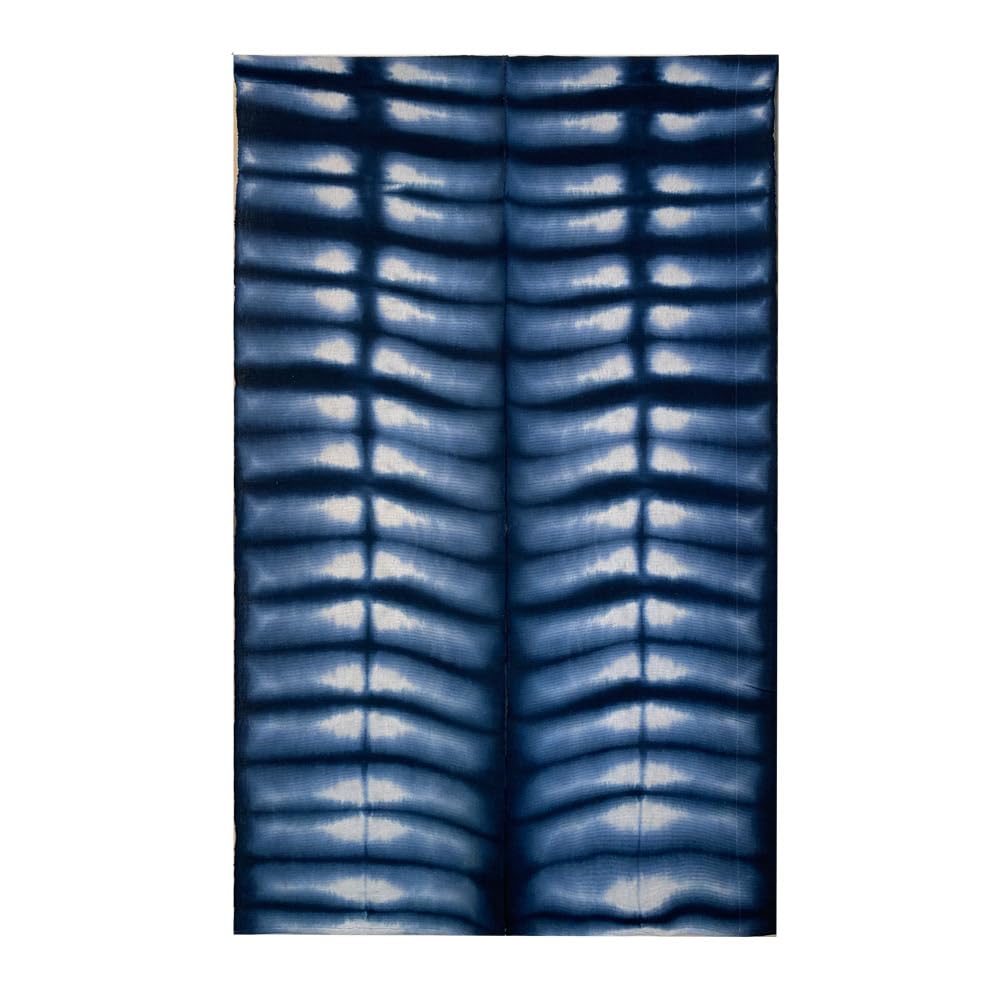 

Kifu Noren Shibori Japanese Living Privacy Indigo Hemp Hand-dyed Curtain, Pattern, Board-Jime, Style, Modern, Room, Entryway, Divider, Screen, Blue,
