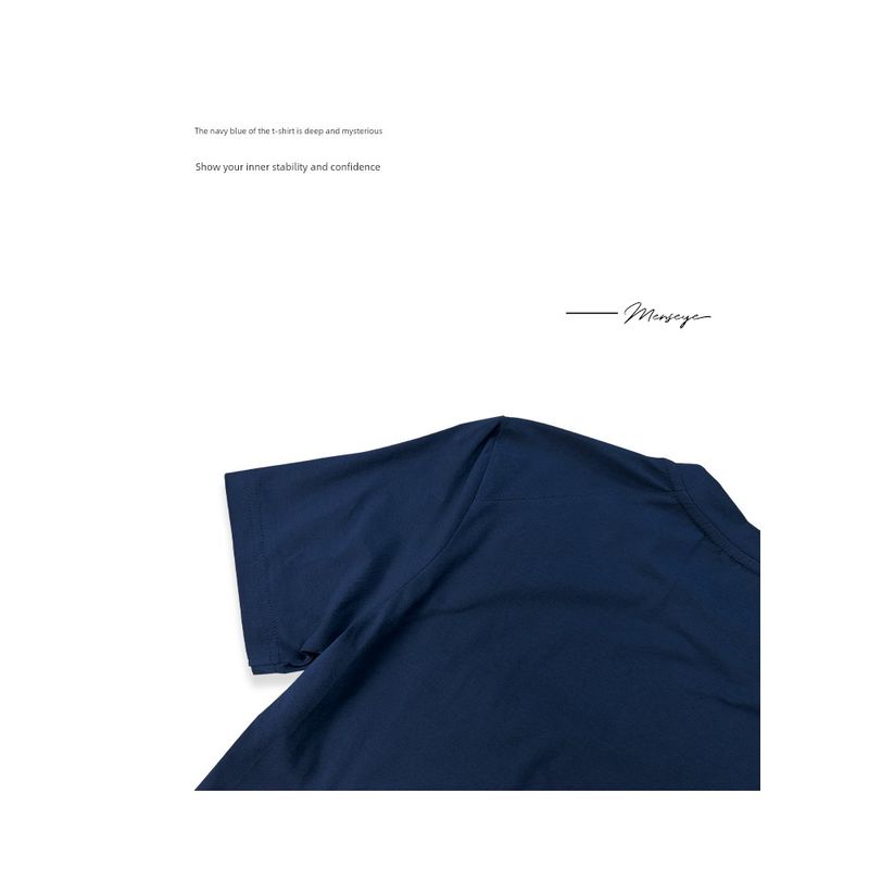 Same Style as in the Mall | Menseye Men's Eye T-Shirt Men's Summer New Style Patch Pocket Versatile Solid Color Navy Blue