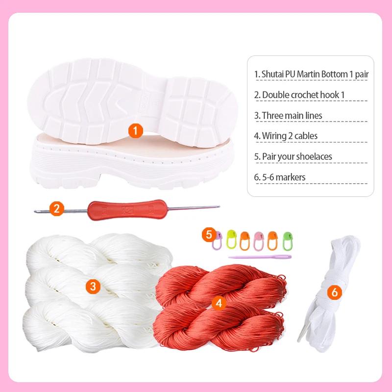 1 Set Hand Crochet Shoe Sole+ Hollow Thread, Soft Rubber Insole Hand-knitted for Shoes, Sandals, Needles Knitting DIY Material