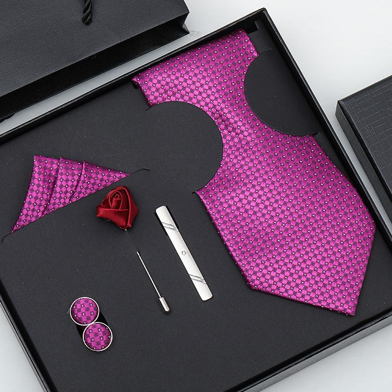 Tie Bow Tie Six-Piece Tie Men'S Dress Business Korean Edition Blue Black Red 8Cm Wedding Groom Tie