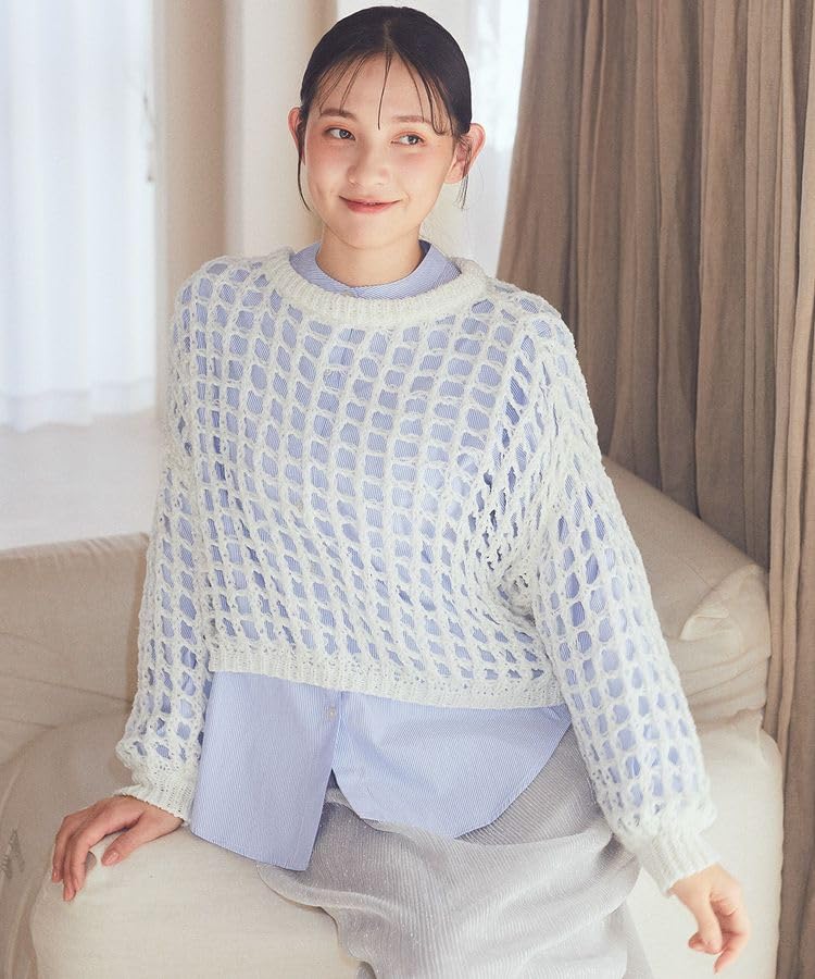 music and tulle yarn mesh knit ivory [earth ecology] Sweatshirt, pullover, women's,