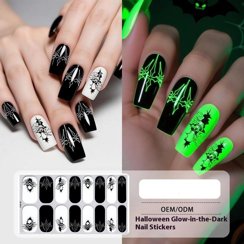 1 Arkusz Naklejki na Paznokcie na Halloween Wodoodporne Europejskie i Amerykańskie Kreskówkowe Dziecięce Słodkie Bez Pieczenia Nocne Światło Ozdoba Paznokci