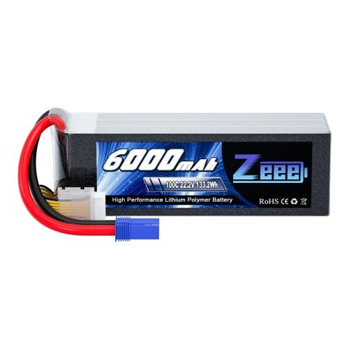 Zeee 6S LiPo Battery, 22.2V 100C 6000mAh, High-Capacity LiPo Battery with EC5 Plug, for RC Cars, Drones, and More