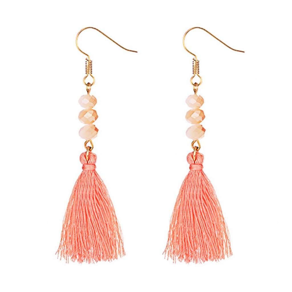 Bohemian Acrylic Bead Women Girls Tassel Hook Earrings Long Dangle Party Jewelry