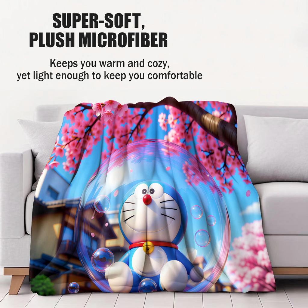 Doraemon Japanese Anime Small Cover Blanket Plush Cozy Sofa Throw Blanket Novelty Warm All Season Blanket For Dorm Bedroom Gift