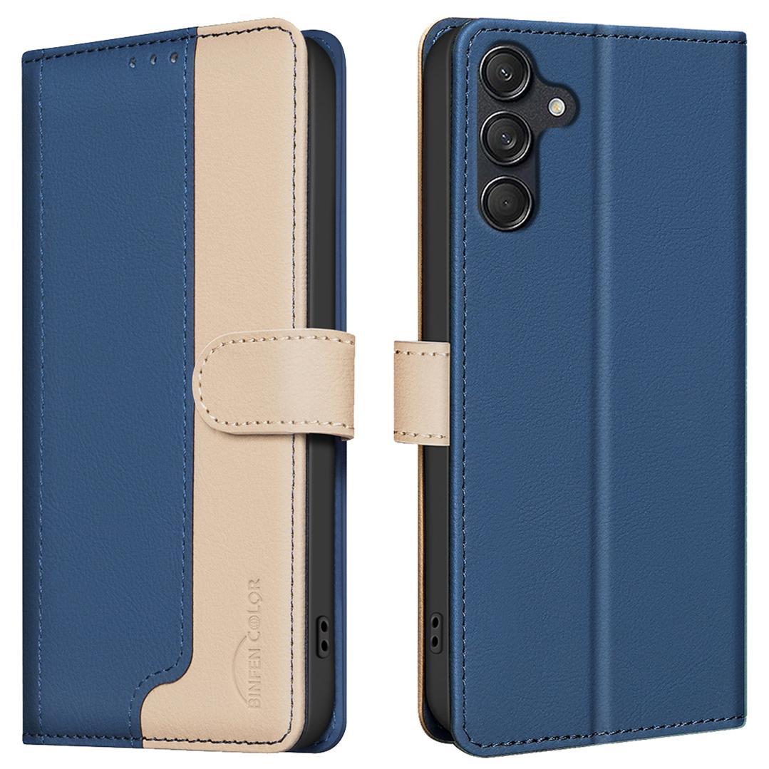 

BINFEN COLOR BF33 для Samsung Galaxy A16 5G/A16 4G Кожаный чехол Сшитый цвет Блокировка RFID Blue