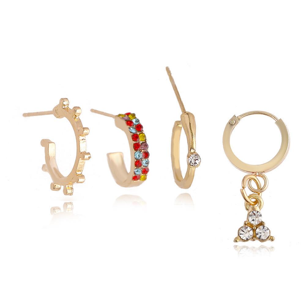 Geometric Stylish Rhinestone Earrings Set Alloy Four Piece Chic Set Jewelry