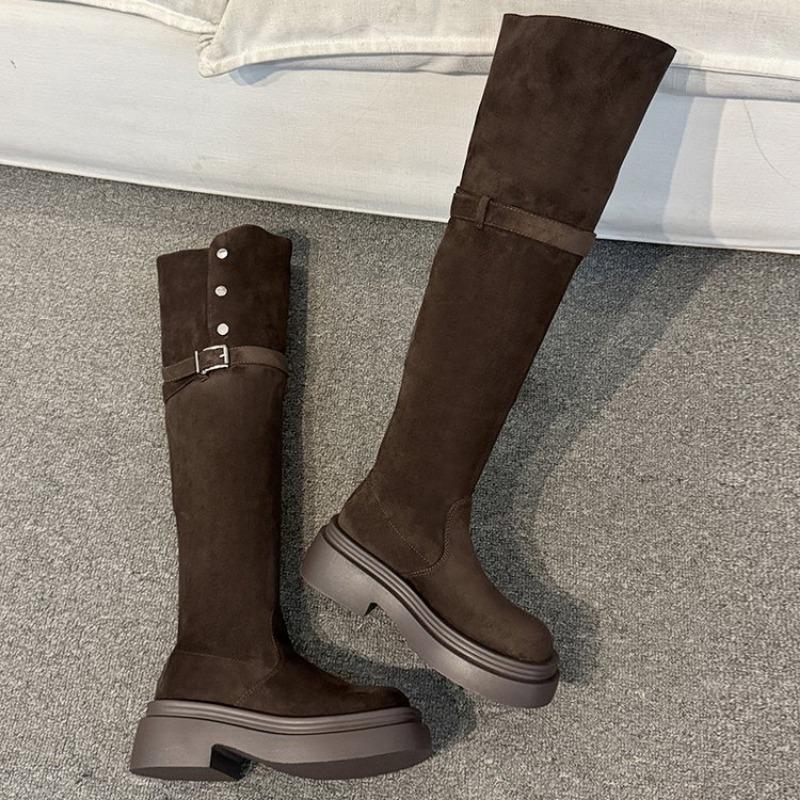 

Autumn and winter new long tube flanged thin boots fashionable western women s boots small knee knight boots 40