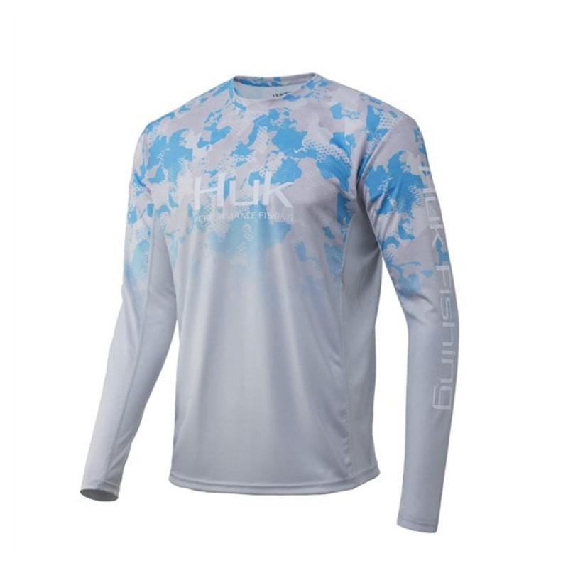 T-shirt da pesca HUK a maniche lunghe con girocollo, anti-ultravioletti, ad asciugatura rapida, leggera e traspirante per esterni