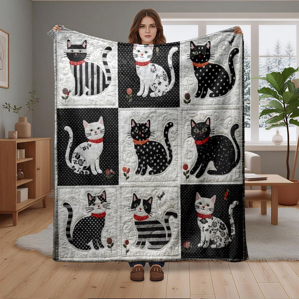 Fantasy Boho Cute Cat Blanket  Comfortable Soft Flannel King Queen Style Sofa Lunch Blanket Living Room Bedroom Decoration Gift